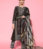women ethnic motifs printed regular kurta with trousers & with dupatta