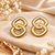Gold-toned double ring ribbed stud earrings, anti-tarnish