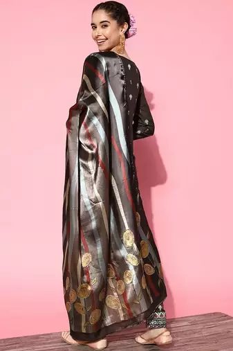 women ethnic motifs printed regular kurta with trousers & with dupatta