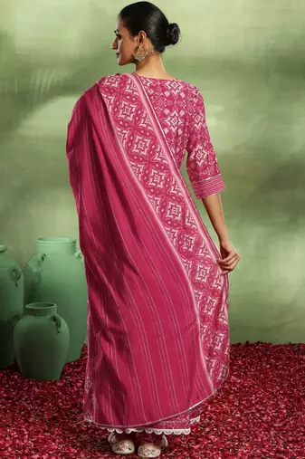 women ethnic motifs printed regular thread work kurta with patiala & with dupatta