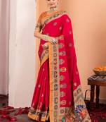 Pink ethnic motifs silk blend saree