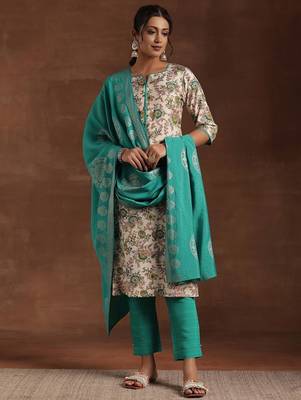 women floral printed regular kurta with trousers & with dupatta 1