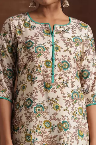 women floral printed regular kurta with trousers & with dupatta