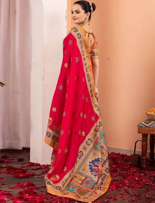Pink ethnic motifs silk blend saree 3
