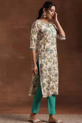 women floral printed regular kurta with trousers & with dupatta