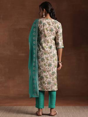 women floral printed regular kurta with trousers & with dupatta 4