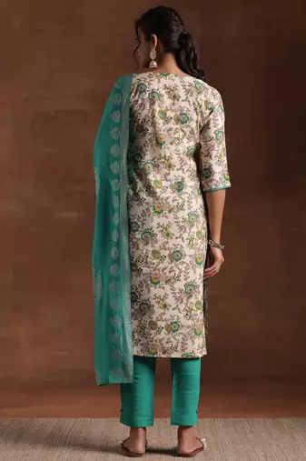 women floral printed regular kurta with trousers & with dupatta