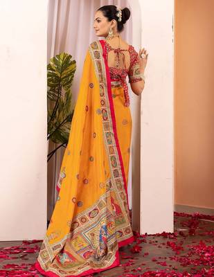 Mustard ethnic motifs silk blend saree 3