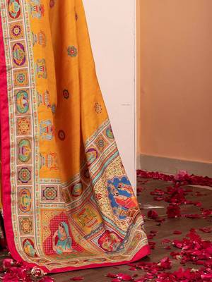 Mustard ethnic motifs silk blend saree 5
