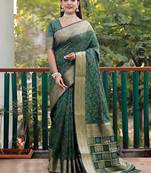 Green green ethnic motifs woven design banarasi saree