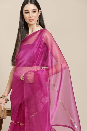 Burgundy burgundy ethnic motifs organza saree