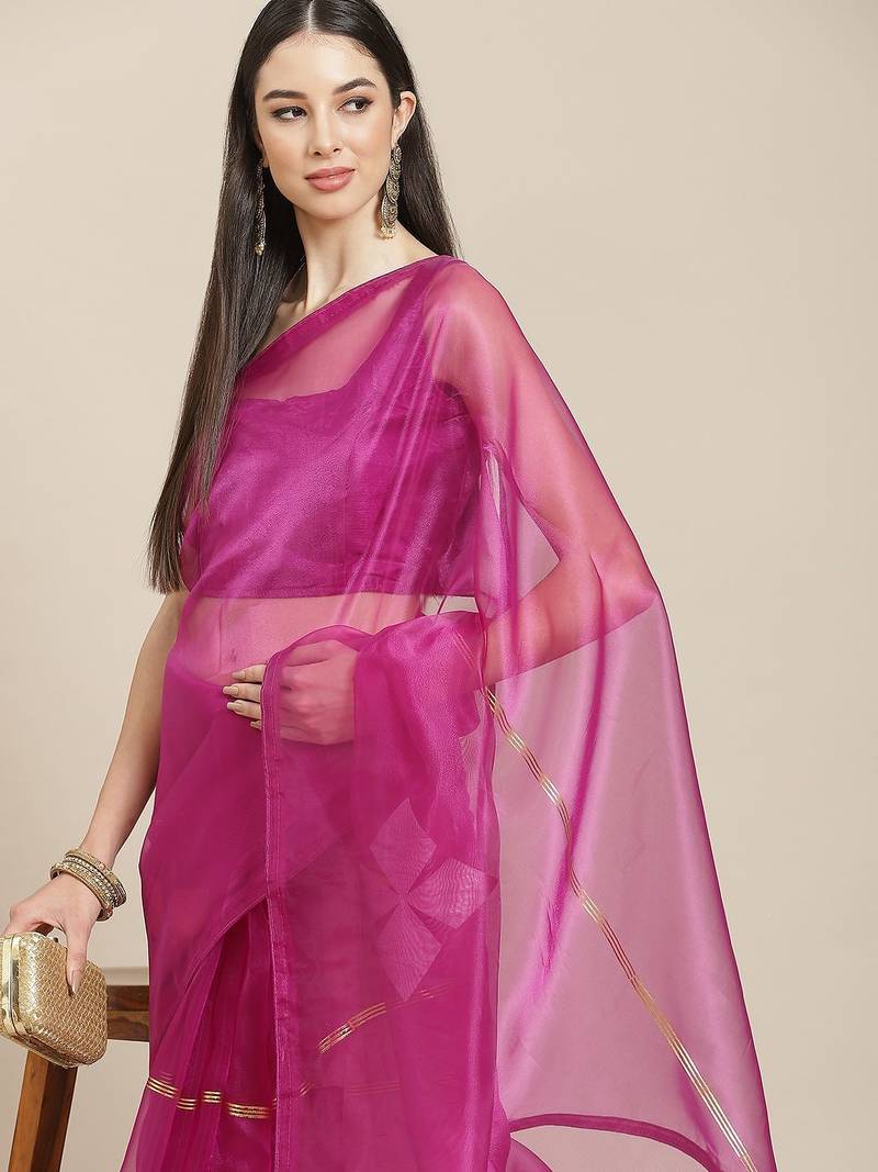 Burgundy burgundy ethnic motifs organza saree