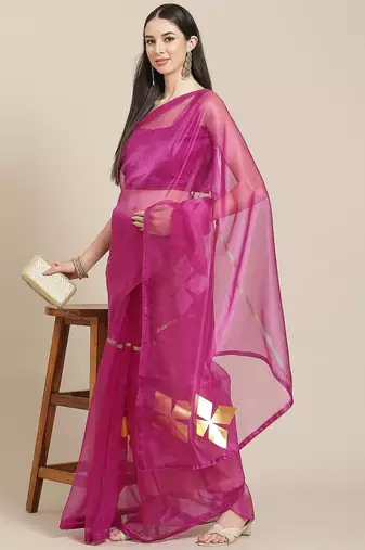 Burgundy burgundy ethnic motifs organza saree