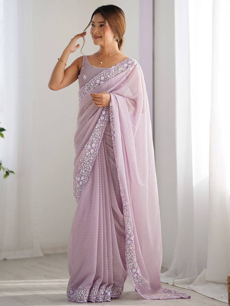 Lavender embellished sequinned saree