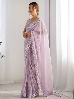 Lavender embellished sequinned saree 2