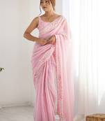 Pink women embellished sequinned saree