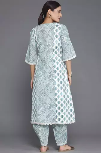 women ethnic motifs printed regular thread work kurta with trousers