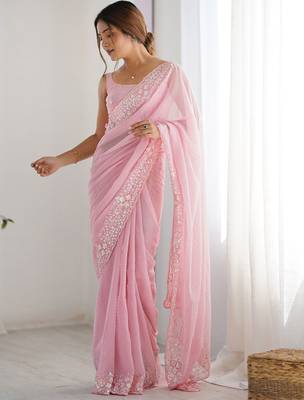 Pink women embellished sequinned saree 2