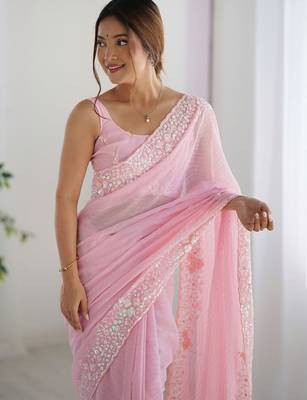 Pink women embellished sequinned saree 5