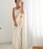 Off white embellished sequinned saree