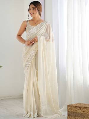 Off white embellished sequinned saree 2