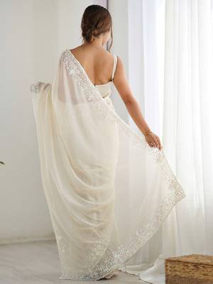 Off white embellished sequinned saree 3