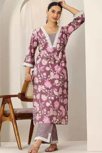 women floral printed regular kurta with trousers