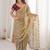 Gold floral satin heavy work saree