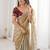 Gold floral satin heavy work saree