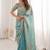 Teal embellished embroidered satin designer saree