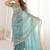 Teal embellished embroidered satin designer saree