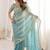 Teal embellished embroidered satin designer saree