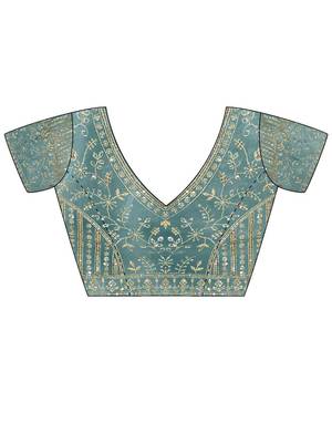 Teal embellished embroidered satin designer saree 4