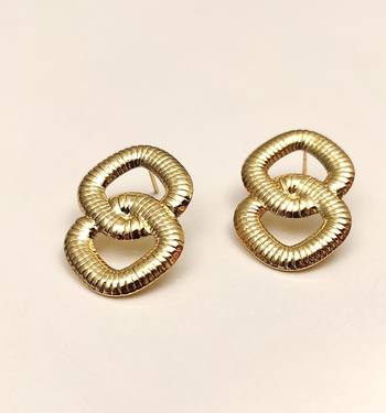 Gold-toned double ring ribbed stud earrings, anti-tarnish 4