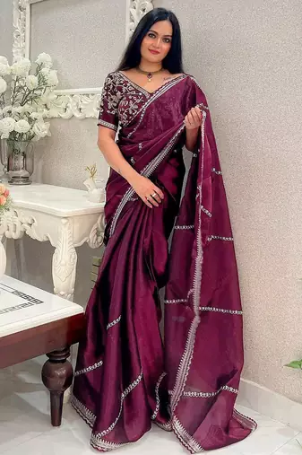Purple embellished embroidered organza saree