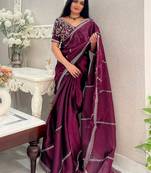 Purple embellished embroidered organza saree