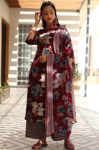 women floral printed regular kurta with palazzos & with dupatta