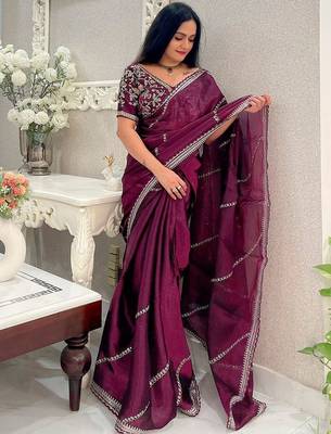 Purple embellished embroidered organza saree 2
