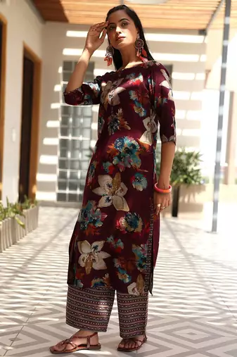 women floral printed regular kurta with palazzos & with dupatta