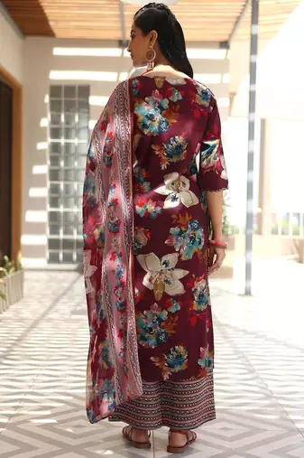 women floral printed regular kurta with palazzos & with dupatta