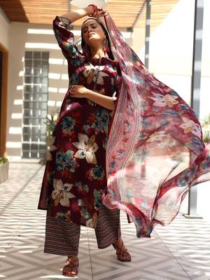 women floral printed regular kurta with palazzos & with dupatta 5