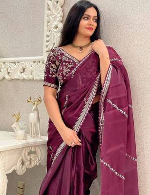 Purple embellished embroidered organza saree 4