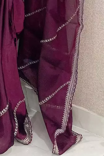 Purple embellished embroidered organza saree