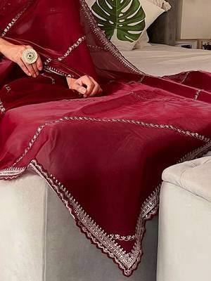 Maroon embellished embroidered organza saree 5