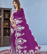 Purple ethnic embroidered organza saree