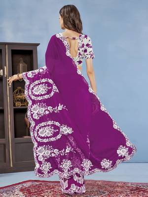 Purple ethnic embroidered organza saree 2