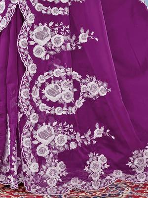 Purple ethnic embroidered organza saree 5