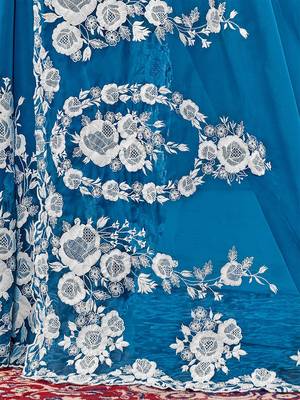 Blue floral embroidered organza saree 5