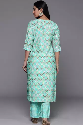 women ethnic motifs printed regular kurta with trousers
