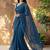 Teal floral embroidered poly georgette designer saree